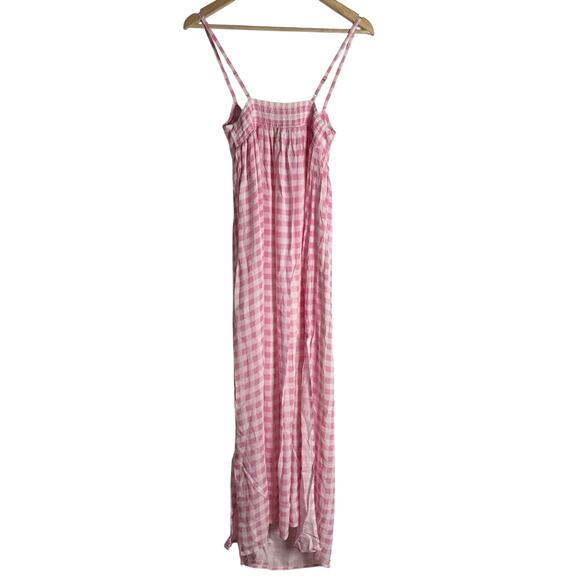 Playa Lucila Pink Check Gingham Empire Slit Maxi Slip Dress Picnic Preppy XS - Picture 8 of 9